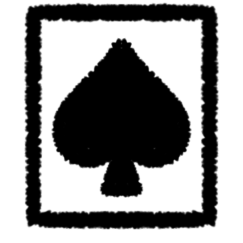 a black spade on a white card with a black border